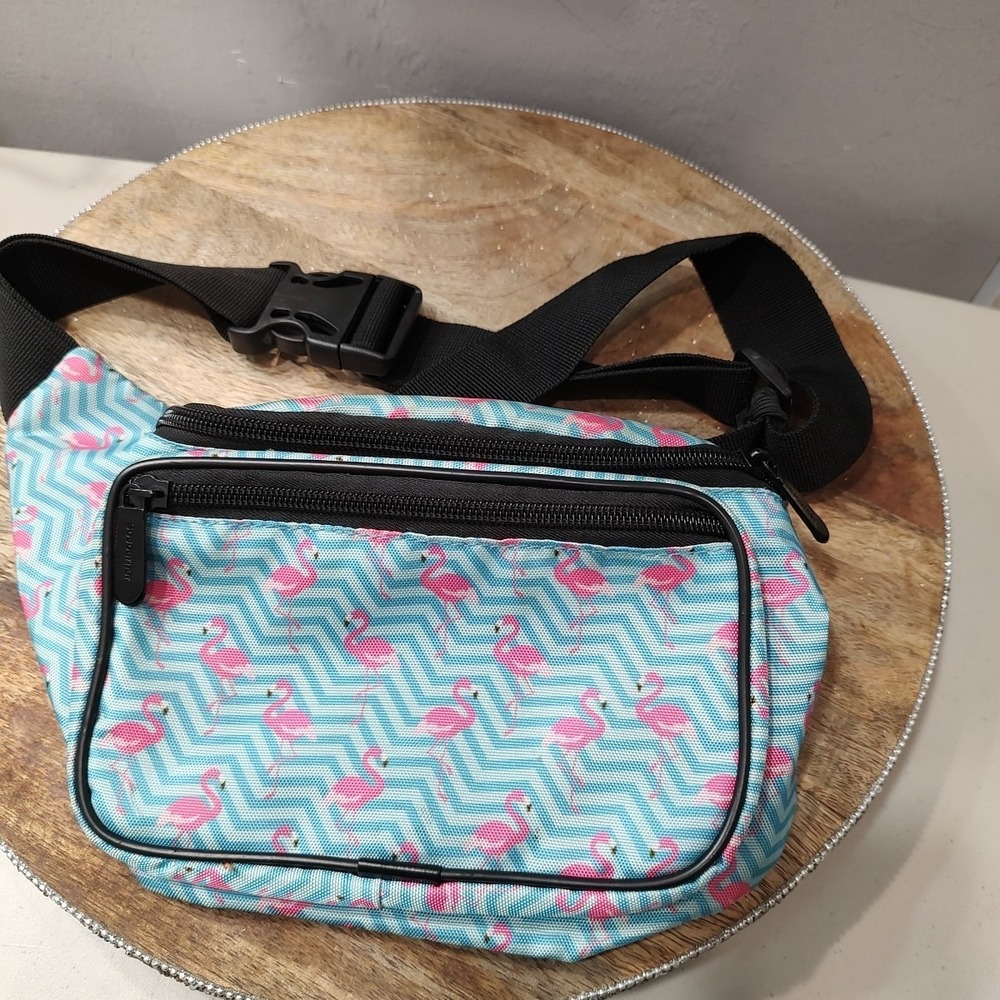 Sojourner Aqua Blue Pink Flamingo Belt Bag Fanny Pack Adjustable Strap Coastal